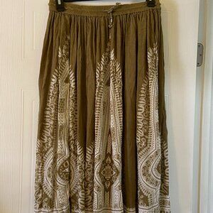 Philosophy Skirt Women's Sz Med Light Olive Green Ivory Bohemian Peasant Flowy
